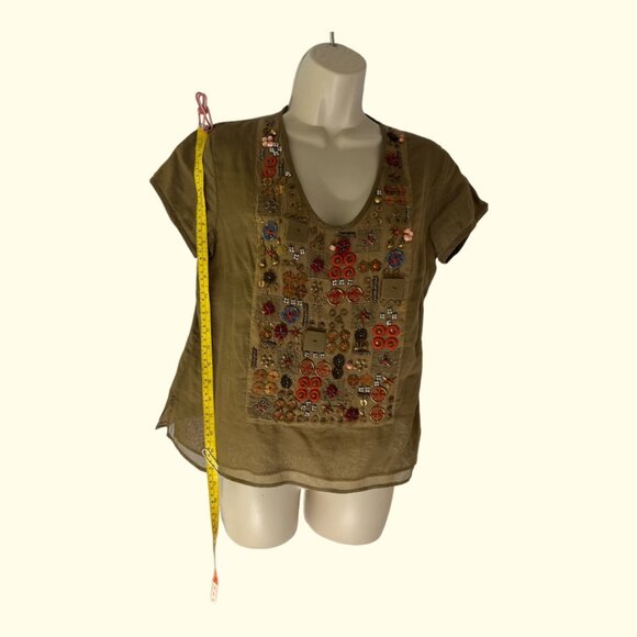 British India Classics Embroidered and Embellished Short Sleeve Top, Small - Picture 2 of 9